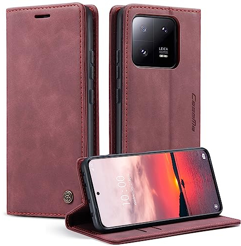 Monweicz Handyhülle für Xiaomi Redmi Note 13 Pro 5G Hülle Premium Lederhülle Klappbar Flip Case Tasche Magnet Kartenfach Standfunktion Klapphülle Schutzhülle für Xiaomi Redmi Note 13 Pro 5G - Weinrot