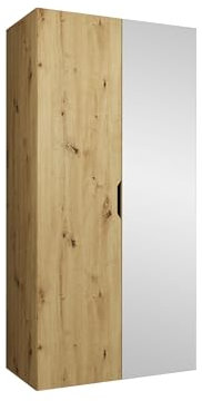 Mirjan24 Kleiderschrank mit Spiegel, Einlegeböden und Kleiderstange Midere 100, Vielseitiger Drehtürenschrank, Elegantes Kleiderschrank 2-türig (Artisan Eiche)