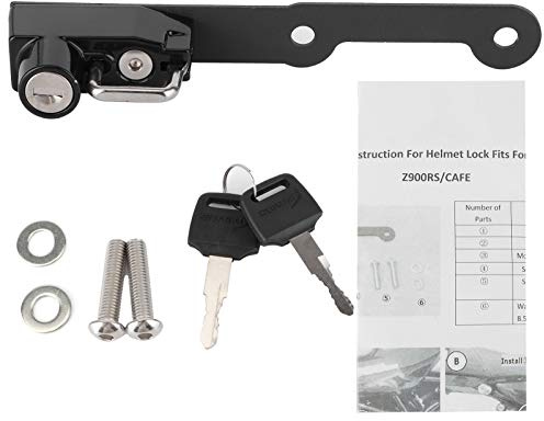 Qqmora Motorcycle Helmet Lock Holder AntiTheft Aluminium Alloy Secure Helmet Lock for CAFE Motorcycle Accessory Black 18.5x4.3cm with 2 Keys