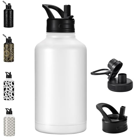 FOLAI Insulated 2 Litre Stainless Steel Water Bottle with Straw Lid and Flex,Adult Large Drinks Bottle,Large Gym Sports Metal Drinking Flask,for Outdoor, Hiking, Riding, and Gift Giving（White）