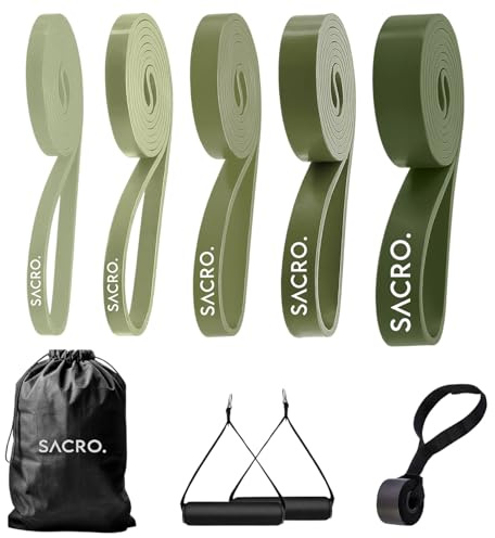 SACRO. Set 5 Gomas elásticas musculación – Bandas elásticas de Diferentes Niveles de Resistencia - Gym, Pilates, Yoga, Crosstraining, Calistenia - Entrena Tren Superior