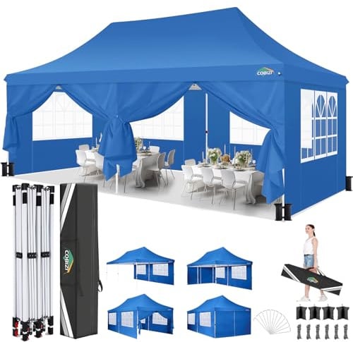 COBIZI Faltpavillon 3X6m Wasserdicht Stabil Pavillon Partyzelt Faltbar | 3 Höhen, Anti-UV50+ Silberbeschichtet mit 6 Seitenwänden, 4 Sandsäcke, Gartenpavillon für Hochzeiten, Freien, Garten, Party.