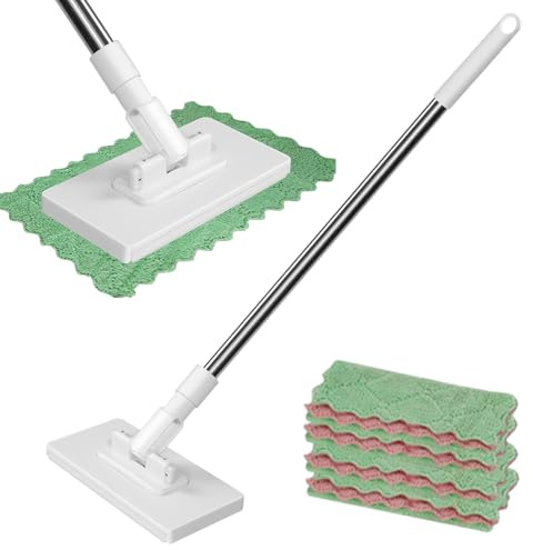 Wischmopp mit 4 Stück Mop Pads, Abnehmbarer Presseklemme Tücherhilfe Mit 360 Grad Beweglicher Drehkopf, Staubmopp Bodenwischer Set für Haushalt Und Büro Und Entfernt Staub & Schmutz (1Pcs)