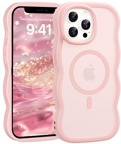 Jrkvniv Cover Magnetica per iPhone 13 Pro Max Custodia, Compatibile con Magsafe Cornice Cornice Ondulata Forma Traslucida Opaca Cover Morbido Silicone Protettiva Antiurto Antigraffio Case, Rosa
