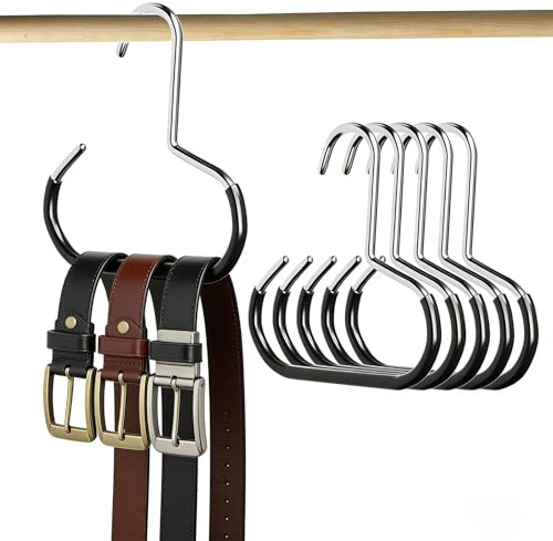 SHYSBV 6-Teiliger Gürtelhalter,Schalhalter für den Kleiderschrank aus Metall mit rutschfesten Haken – Praktischer Schrankorganizer für Gürtel, Krawatten, Schals, Hüte (Schwarz)