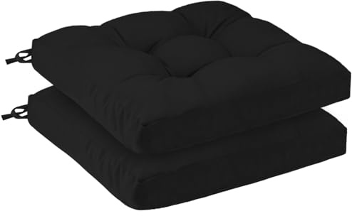 PRIMEPATIO Outdoor Sitzkissen 50x50x8 cm, 2er Set, UV-beständig, Schwarz | Wasserdichte Stuhlkissen für Gartenstühle, Terrassenmöbel und Rattansessel, langlebig für Balkon, Pool und Camping