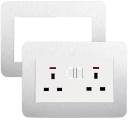SHSMPXOY 2 adhesivos para interruptor de luz doble, plateados, para cubierta de interruptor de luz, protector de pared para decoración del hogar (plata, 14,6 x 8,6 cm)