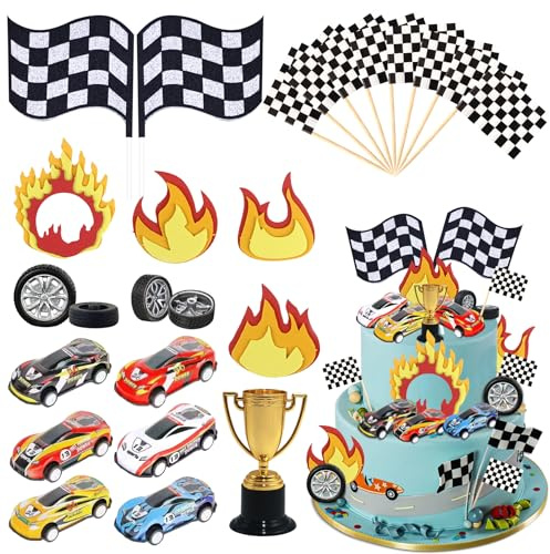 Tazuxetuqe 41 Stücke Rennwagen Torte Topper Rennwagen Kuchen Dekoration Fahne Auto Cupcake Topper Für Motorsport Thema Geburtstag Party