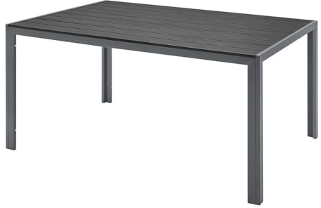 MAT-COMPANY Gartentisch 150x90 cm Aluminium mit Tischplatte in Holzoptik wetterfest moderner Tisch für Garten Balkon Terrasse robust pflegeleicht Grau Schwarz