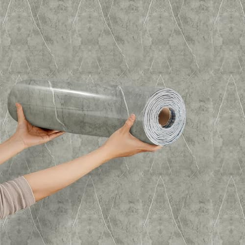 Takezuaa Gray Marble Self Adhesive Wallpaper, 2.3mm Thick Thermal Peel and Stick Wallpaper, Waterproof Damp Proof PVC Wall Sticker for Kitchen, Bathroom, Living Room 300x40cm, 3 Rolls