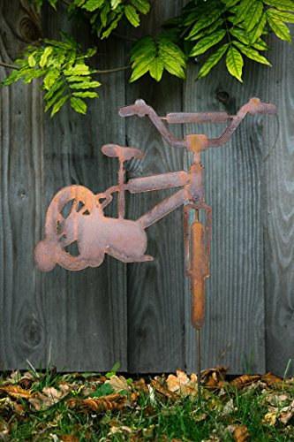 KUHEIGA Gartenstecker Fahrrad, Rost H: 60cm Pflanzstecker Gartenstab Rostdeko