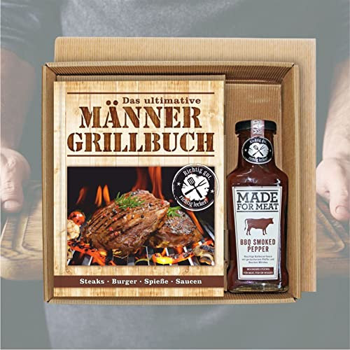 Männer Grill Profi Set - Männer Grillbuch Männergrillbuch im Geschenke Set mit Smoked Whiskey BBQ Sauce