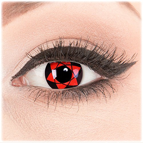 Farbige Kontaktlinsen zu Fasching Karneval Halloween 1 Paar Crazy Fun rote schwarze 'Big Uchiha' mit Behälter in Topqualität von 'Glamlens' ohne Stärke
