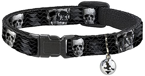 Katzenhalsband, geometrisches 3D-Totenkopf-Gesicht, Zickzackmuster, Schwarz, Grau, Weiß, 20,3 bis 30,5 cm, 1,3 cm breit