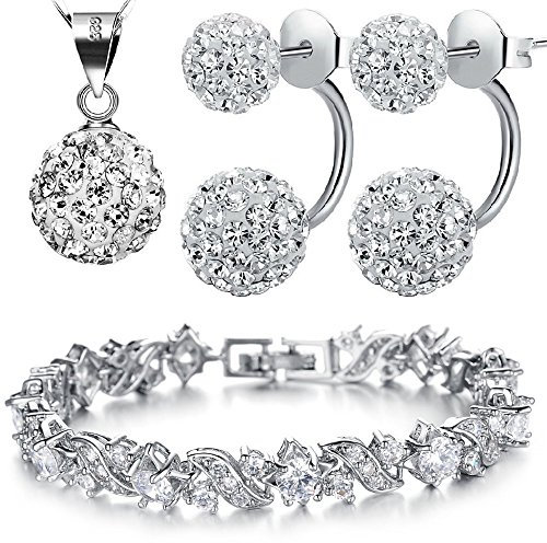 Kim Johanson Damen Schmuckset *Queen* in Silber I Halskette mit Anhänger & Ohrringen aus 925 Sterling Silber I Armband rhodiniert I Mit weißen Kristallen besetzt inkl. Schmuckbeutel