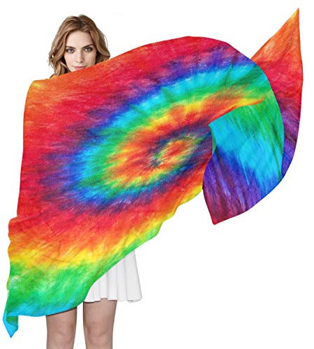 BIGJOKE Bunter Regenbogen-Spiralbindung, Seidenschal, leicht, lang, weich, Chiffon, Schal für Damen, Mädchen, Herren