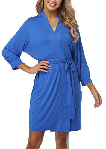 Old-Times Damen Kimono Bademantel Baumwolle kurz Strick Bademantel weich Nachtwäsche leicht - mehrfarbig - XXL/3XL