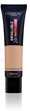 L'Oréal Paris Make up, Wasserfest und langanhaltend, Mattierende, flüssige Foundation mit hoher Deckkraft, Formel mit 4% Niacinamiden, Infaillible 32H Matte Cover, Nr. 300 Cool, 1 x 30 ml