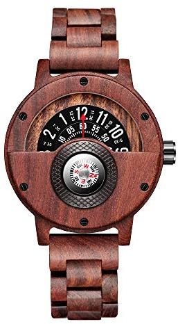 GORBEN Reloj de Cuarzo Ligero de Madera Natural para Hombre con brújula Hecho a Mano - Caja de Regalo