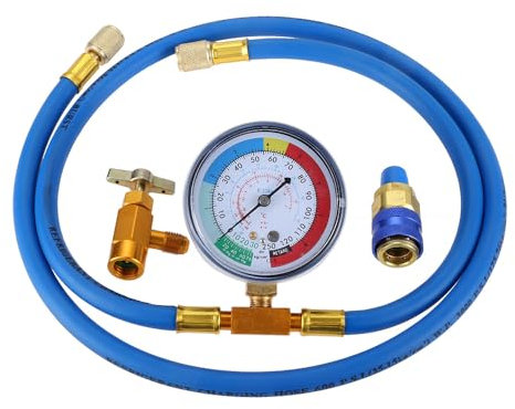 gohantee R134a Recharge Hose Kit with Gauge, AC Refrigerant Recharging Hose Measuring Kit, with Self-Sealing R-134a Can Tap Refrigerant Dispenser to R-12/R-22 Port, R134a Low Side Quick Couple