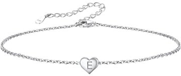 Damen Fußkette/Armbänder mit Buchstaben E Anhänger Mini Kleine Initial Herz Anhänger S925 Silber Damen Fußkettchen/Armreif mit Buchstaben Geburtstag Geschenk für Mädchen