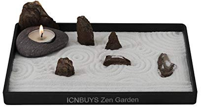 ICNBUYS Set de Bougeoirs en Galets de Jardin Zen Fait à la Main avec des Outils de Jardin Zen, du Sable, Un Plateau de Base et des Accessoires gratuits
