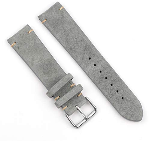 ZXF Uhrenarmband Handgemachte Uhrenband 18mm 20mm 22mm 24mm Vintage Lederband Ersatz Tan Beige Für Männer und Frauen Uhren (Band Color : Gray no Side Wire, Band Width : 20mm)