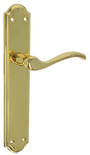 Amig - Juego de Manillas de Placa - Ideal para Puertas de Paso de Interior con Manivela Cómoda, Elegante y Atemporal - Zamak - Color Dorado - 248 x 44 mm
