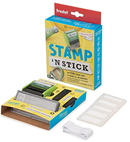 Trodat's Stamp 'N Stick - Typo DIY Rubber Stamp - Create Your Own Custom Textile Stamper - Dermatologically Tested - Ideal for Marking Kids Clothing and Belongings with Their Name and Fun Icons