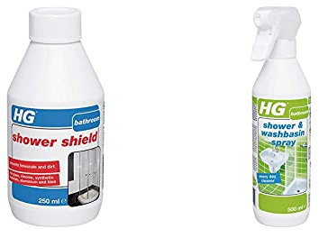 HG 476030106 Shield 250 ml Shower Protector-Against Scale and Dirt-for All Materials-Simple to Apply & 147050106 Shower & Washbasin Spray Safe and Quick Shower Cleaner for Daily Use, Classic, 500ml