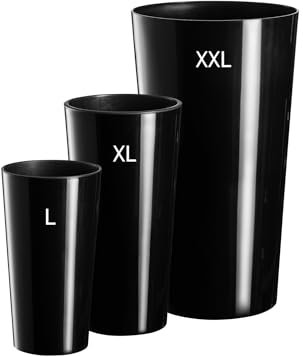 MELTOM Pot de fleurs rond brillant fin avec insert amovible (noir, L + XL + XXL)