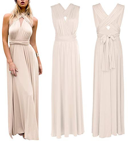 Abendkleid Lang Damen Elegant Rückenfreies Multiway Bandage Wickelkleid Festlich Hochzeitskleid Brautkleid Brautjungfernkleider Cocktailkleid Weihnachten Silvester Partykleid Ballkleid Aprikose XS