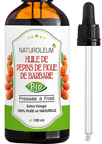 Naturoleum Huile de Pépins de Figue de Barbarie Bio 100ml - Pipette - Bouteille en Verre - 100% Pure, Naturelle, Pressée à Froid - Huile de Figue de Barbarie Bio Visage Anti-Âge et Anti Cerne Bio