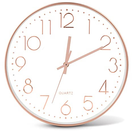 LEEPAT Ohne TickgeräUsche, Modern Quartz Lautlos Wanduhr, Wanduhren Mit Arabisch Ziffer, Uhr Kinder FüR Dekoration Wohnzimmer KüChe BüRo Restaurant (RoséGold)