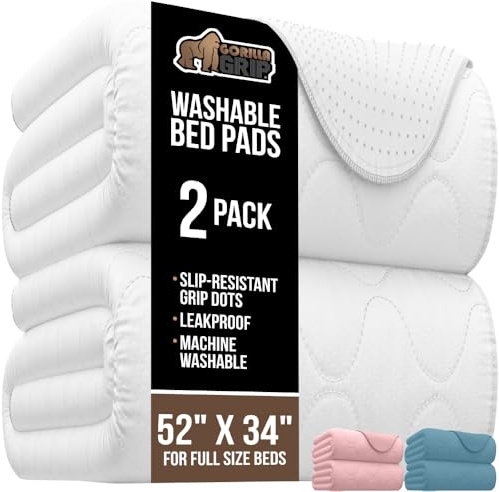 GORILLA GRIP Washable Reusable Underpads, 34x52, 2 Pack White