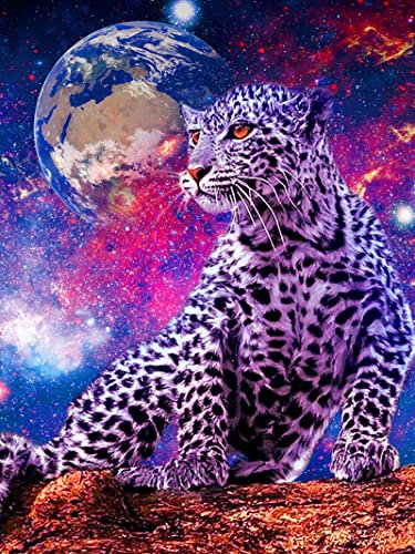 EXQULEG 5D Diamond Painting Set, Leopard Diamant Painting Bilder, DIY Tiere Diamond Painting Erwachsene Runden Diamanten Dekoration und Geschenk (40x60cm)