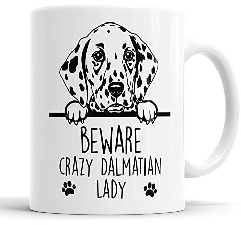 Dalmatian Mug | Beware Crazy Lady Gift | Dog Mug for Birthday Christmas | Friend, Mum, Auntie, Sister Ceramic Cup