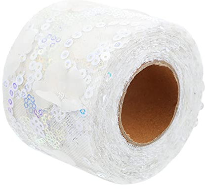 Ciieeo 1 Roll Decorative Tulle Webbing Bow Making Ribbon Wreath Making Supplies Lace Trim Fabric Sequin Flower Pattern Voile Ribbon Mesh Bride Polyester Packaging Tape Twine White