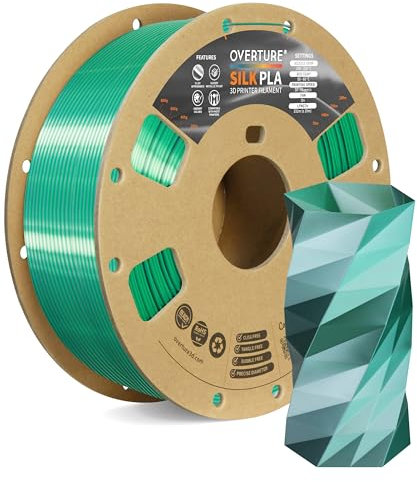 OVERTURE Dual Color Silk PLA Filament 1.75mm, 1kg 3D Drucker Filament Seide PLA, Maßgenauigkeit +/- 0.03 mm(Seide Grün-Silber)