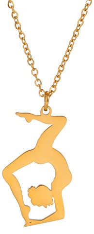 Amaxer Gymnastik-Halskette für Mädchen Cheerleader Cheerleading Eiskunstlauf Edelstahl Gymnastikschmuck Geschenke Anhänger Halskette für Turnerin Frauen Mädchen (Gymnastik-Styling 5-G)