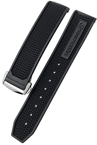 HAODEE Uhrenarmband für Omega Speedmaster, Edelstahl-Faltschnalle, 20 mm, 21 mm, 22 mm, Gummi-Silikon-Armband (Farbe: Schwarz, Schwarz, Silber, Größe: 20 mm)