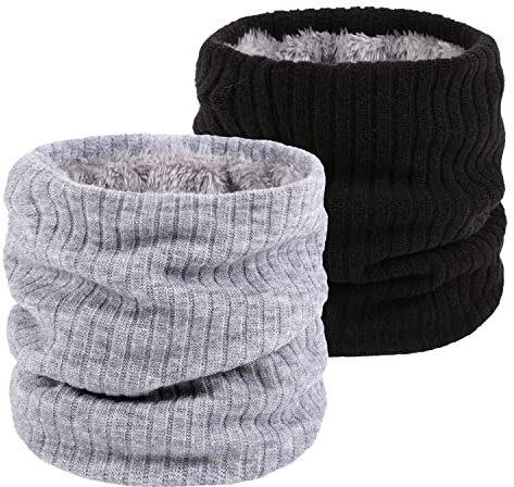 lifwimner 2 Piezas Braga Cuello Invierno para Hombre Mujer Gruesa Calentador de Cuello de Polar Lana Calentar de Punto Bufanda Tubular Cuello Combina con jersey(NegroGris)