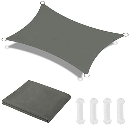 OFFCUP Toldo Vela de Sombra, 2 * 3M Vela de Sombra Rectangular, Vela de jardín Impermeable Protección Protección Rayos UV Impermeable Protección para Exterior Terraza Patio Jardín-Arena (Gris)