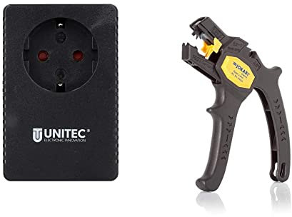 UNITEC Anlaufstrombegrenzer und Einschaltstrombegrenzer (230V ~/ 16A, Zwischenstecker, Strombegrenzer, Überspannungsschutz) & JOKARI 20050 Abisolierzange Super 4 plus, Schwarz, 1 Stück
