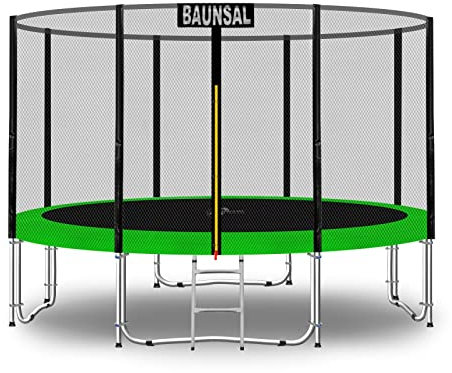 Baunsal® Trampolin Outdoor Ø 366 cm (EXD) hellgrün als Komplettset mit Federabdeckung, Sprungmatte, Netz und Leiter - Gartentrampolin Spielzeug für Kinder