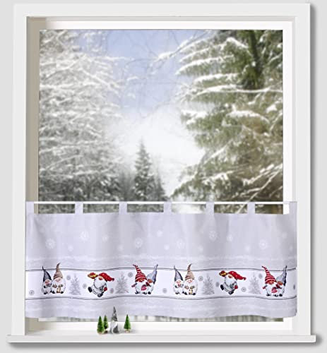 Weckbrodt Microsatin-Scheibengardine Weihnachts-Wichtel klein, ca. 45x120 cm
