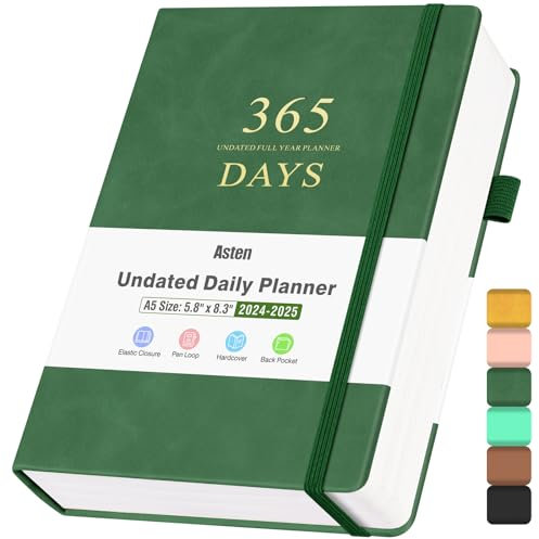 Planer, Undatierter Tagesplaner mit To Do Liste, 365 Tage Planer für ADHS Erwachsene, Agenda für Frauen Männer, Produktivitätsplaner mit Kalender, 21.1 cmx14.7 cm (Grün) )