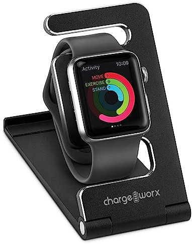 ChargeWorx Foldable Charger Stand for Smart Watch, Dual-Use Phone Holder and Small Tablet Stand Base for Nightstand, Pocket Travel Accessory, Compatible with Apple Watch Series, Charger Not Included