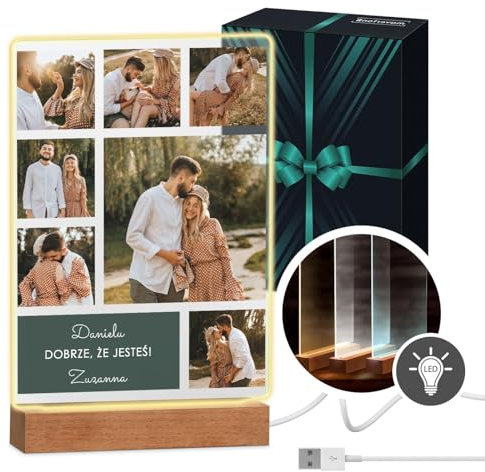 Maverton Cadre LED personnalisable avec support en bois pour homme - lampe personnalisée avec votre propre photo - tableau en verre acrylique pour papa - garçon - anniversaire - st valentin