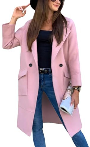 ORANDESIGNE Cappotto Donna Invernale Elegante Lungo Blazer Giacca di Lana Inverno Caldo Trench Parka Giubbotto Slim Fit Casual Windbreaker Jacket Outwear Cappottino con Bottoni Rosa L